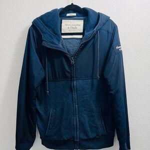 VTG ABERCOMBIE & FITCH FULL ZIP MUSCLE HOODIE BLUE JACKET HEAVY MEN SIZE SMALL